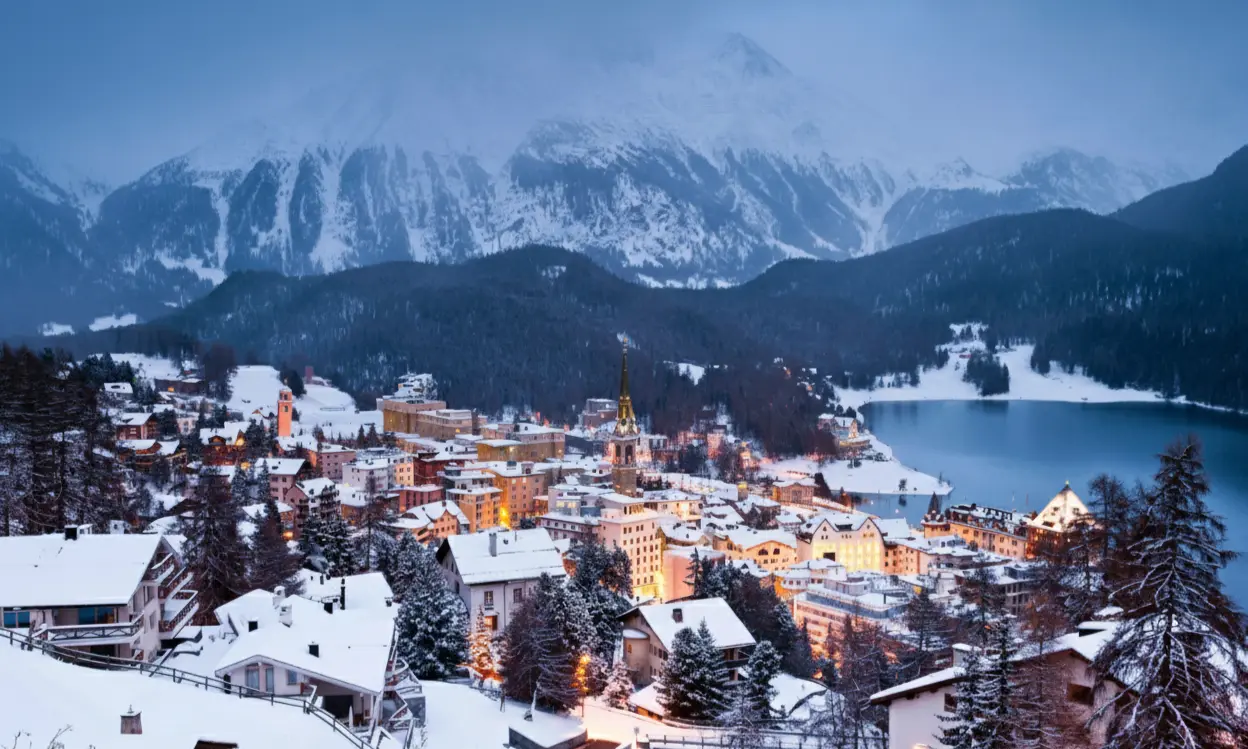 St. Moritz winter landscape with snow-capped mountains