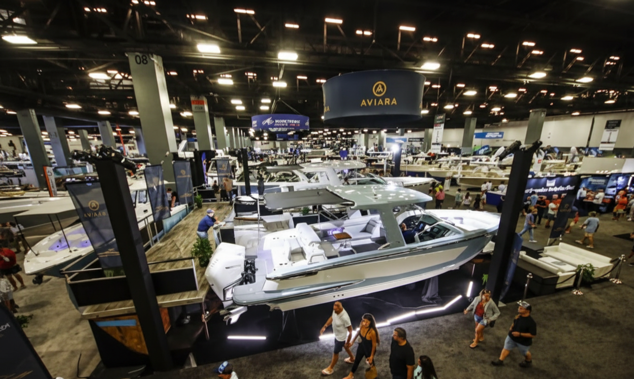 Indoor yacht display at Miami show